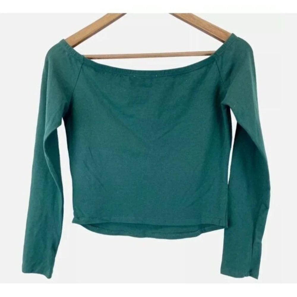 BP Womens‎ 4X Off Shoulder Long Sleeve Crop Top Solid Green Casual Trendy